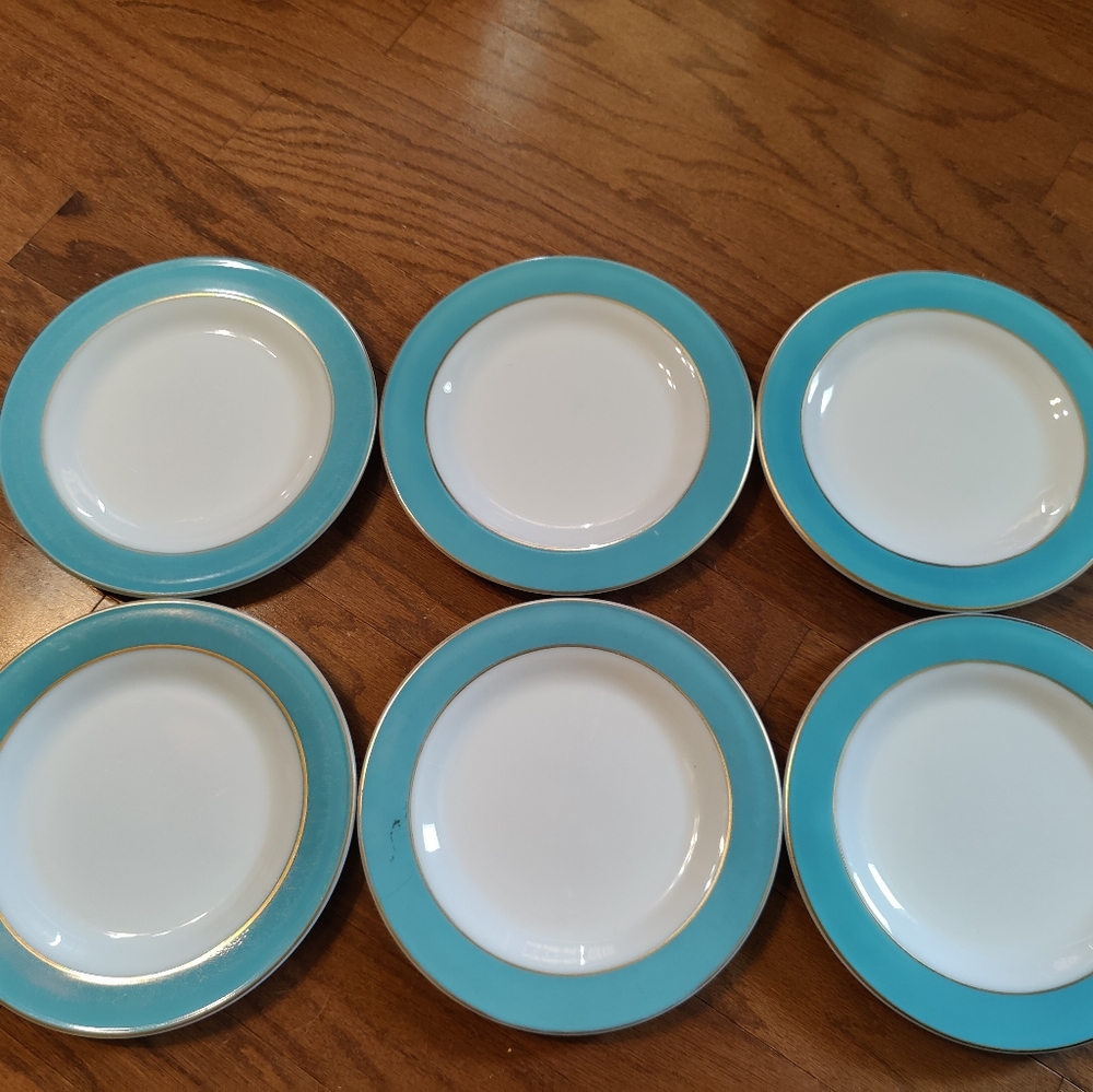 Vintage Pyrex Turquoise Plates with Gold Trim